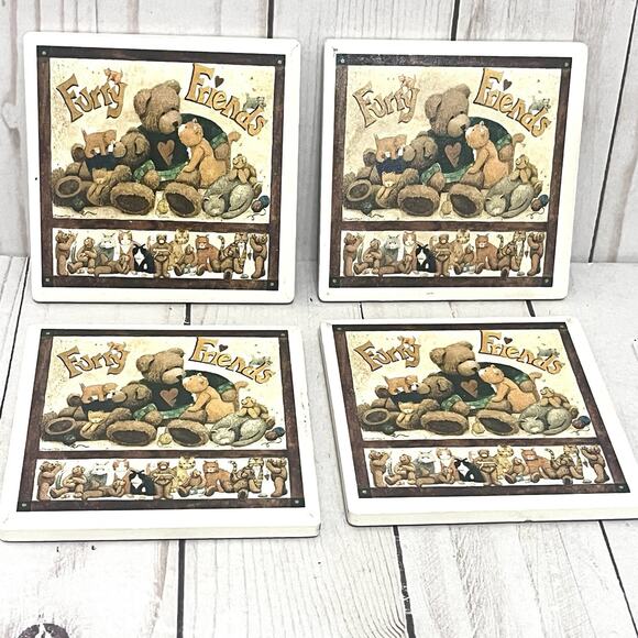 Vintage Anna Krajewski Ceramic Furry Friends Tile Coasters Cats Cottagecore 4 - Picture 2 of 7